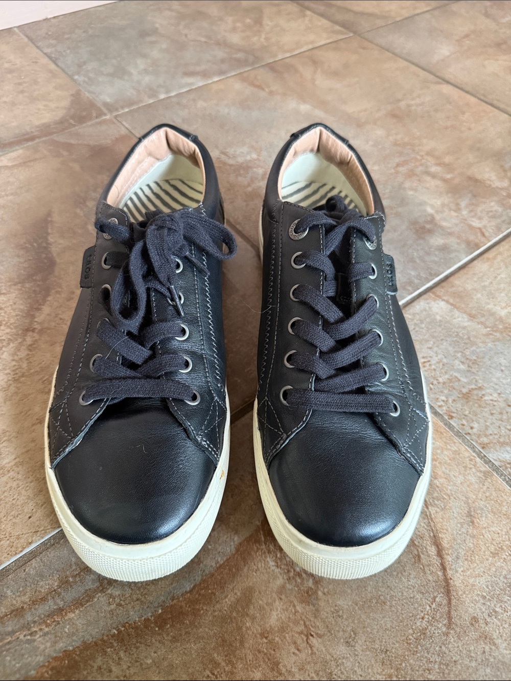 Women’s Taos Black Leather Low-Top Sneakers with Cream Sole